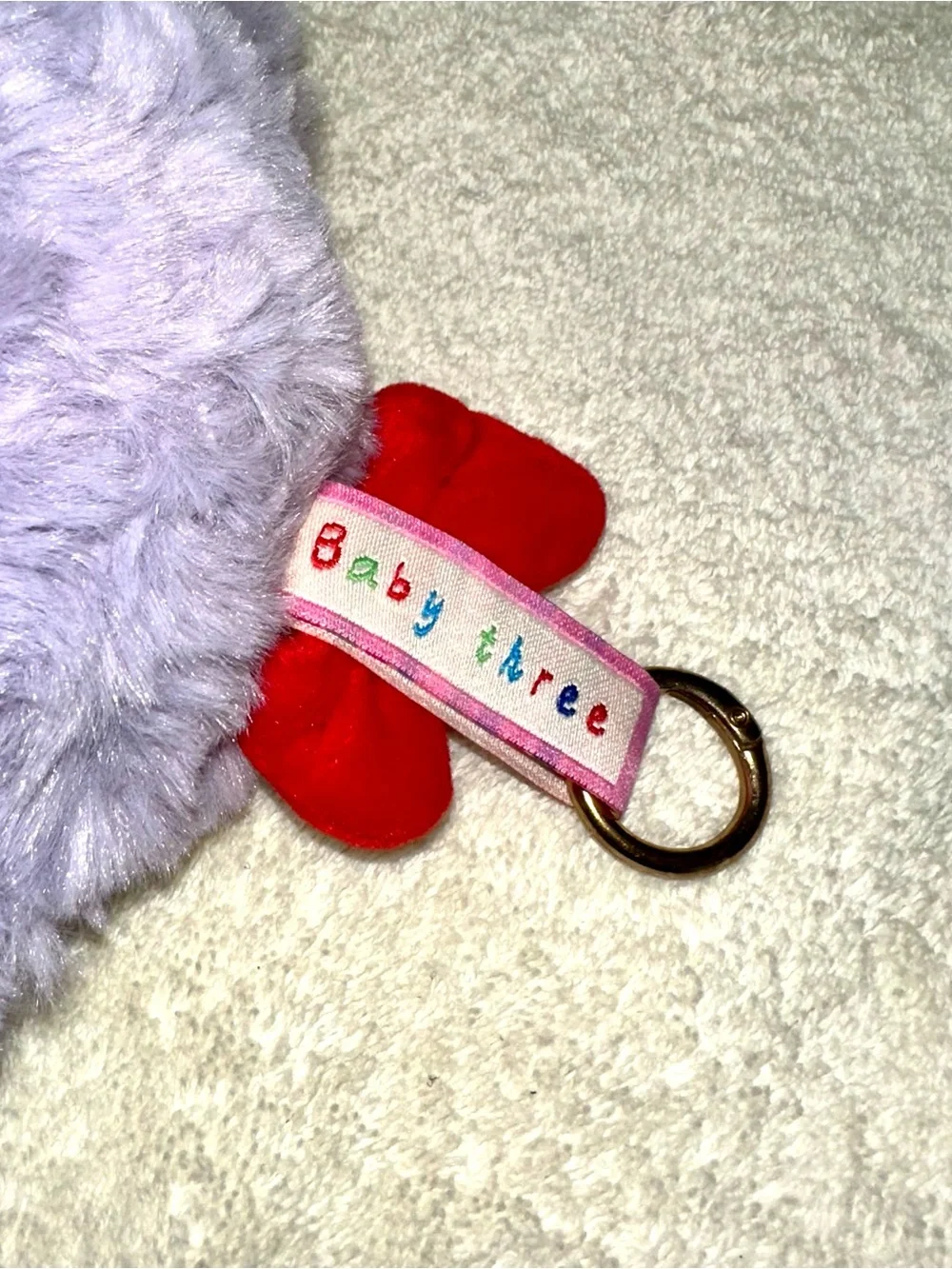Baby Three Purple Bunny Plush Doll Red Bow Blind Box Keychain